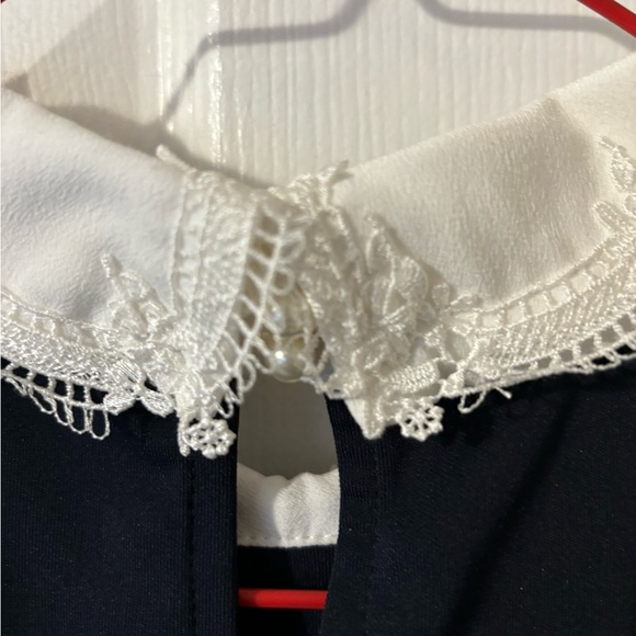 Karl Lagerfeld Navy Top with White Lace Collar Women’s Blouse New - Picture 5 of 6